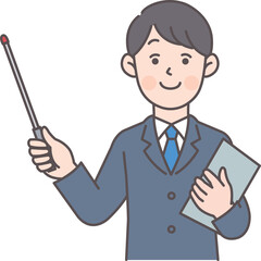指示棒を持った会社員男性