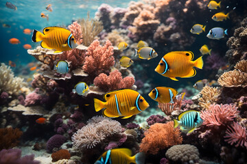 Fototapeta na wymiar The symphony of underwater coral reefs and tiny little fishes