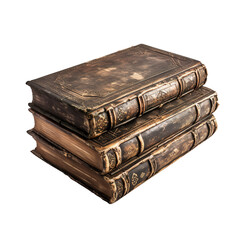 Obraz premium Three old books cut out with leather cover isolated on transparent background, clipping path, png,