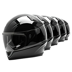 A line of black helmet on transparent background, clipping path, png, 