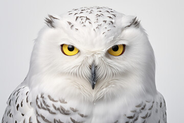Obraz premium Snowy Owl close-up portrait on a white background.
