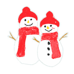 Kids' Art Two Snowmen in Red Scarves and Hats