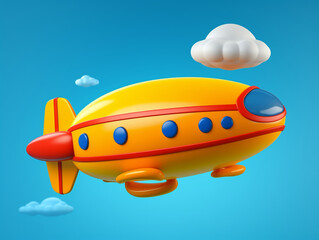 Colorful Cartoon Zeppelin Flying in Blue Sky