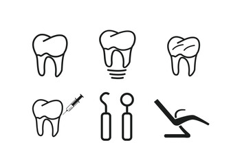 dental icons set with tooth