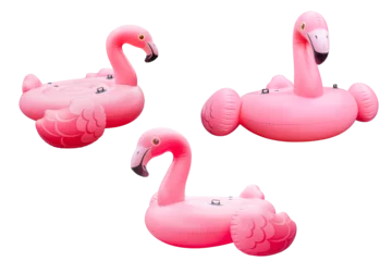 Fotobehang Pink pool plastic inflatable flamingo with transparent background © Min Wan