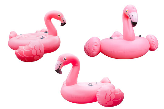 Pink pool plastic inflatable flamingo with transparent background