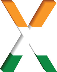 Indian flag tricolored 3d letter X, Bharat flag tricolored 3d letter X