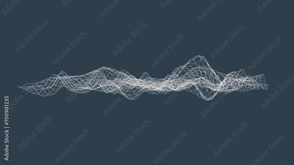 Poster polygonal wave dynamic mesh on a gray blue background. technology and science. rendering animation. 