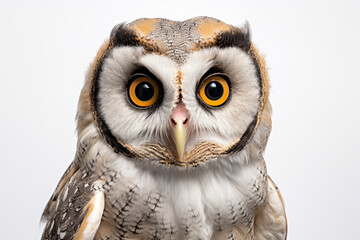 Fototapeta premium Tasmanian Masked Owl close-up portrait on a white background.