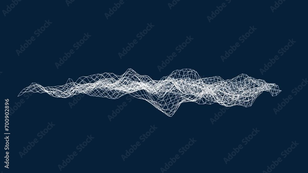 Poster polygonal wave dynamic mesh on a gray blue background. technology and science. rendering animation. 