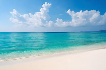 Bright beach view, clear sky, blue sea, white sand beach. Generative AI