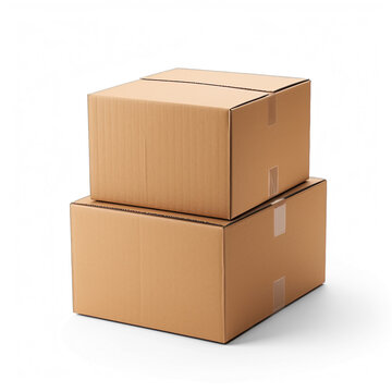 Stack of carton boxes on transparent background