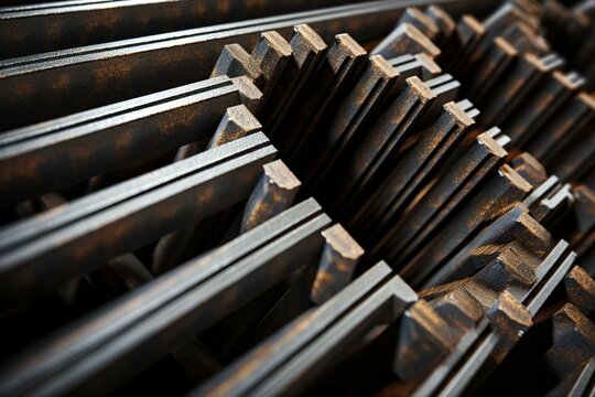 Close-up 3D depiction of circular steel bar reinforcement. Generative AI