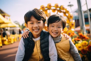 Fotobehang Siblings Enjoying a Sunny Day at an Amusement Park  © Distinctive Images