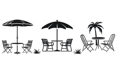 Outdoor table and chair silhouette, Outdoor table and chair Vector silhouette - obrazy, fototapety, plakaty