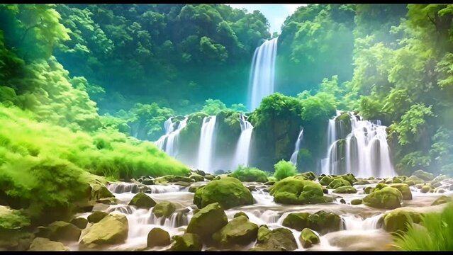 Waterfall in Tropical green forest. Environment video
