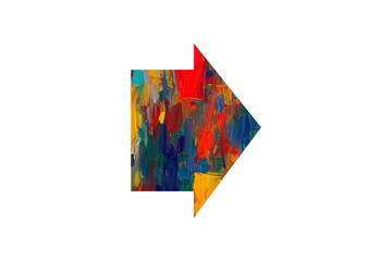 Right Arrow Colorful modern artwork, abstract paint strokes, oil painting on canvas. Acrylic art, artistic texture. Brush daubs and smears grunge background PNG