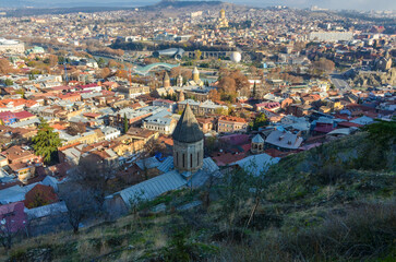 Upper Betlemi Church, Bridge of Peace and Tbilisi city center scenic view from Narikala fortress...