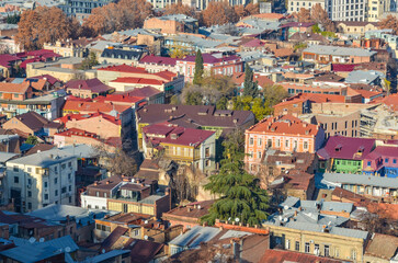 Fototapeta na wymiar Dzveli Tbilisi district panoramic view from Narikala fortress walk 
