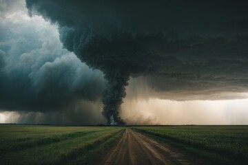 large tornado over the road. Natural disasters, cataclysms concepts.