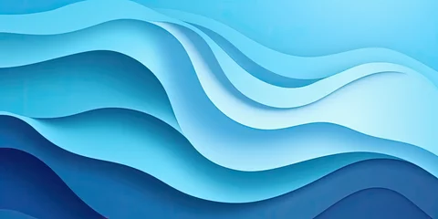 Fotobehang abstract blue wave paper art background. A blue and white abstract background with waves is a versatile design suitable for website backgrounds, social media graphics, and print materials.  © Planetz