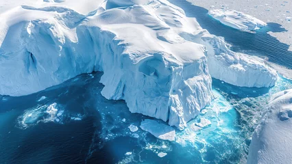Fototapete Rund Clomate change make huge icebergs collapsing down to the blue sea in Antarctica © Mongkolchon