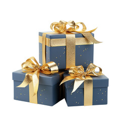 Beautiful Christmas gift box different color tied with gold ribbon, Happy Birthday gift with love, Handcraft, celebration present isolated on transparent background, clipping path, png 