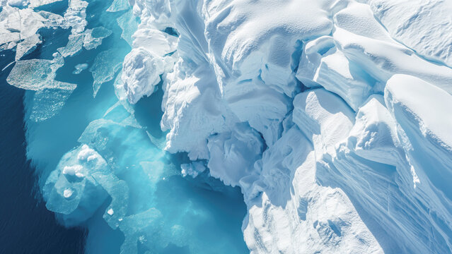 Clomate change make huge icebergs collapsing down to the blue sea in Antarctica