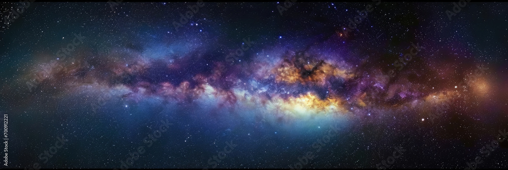 Wall mural background with space, clouds streak across the milky way, galaxy with stars on night starry sky pan