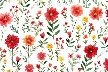 Foto op Plexiglas Seamless pattern with watercolor flowers,  Hand-drawn illustration © Cybernetic