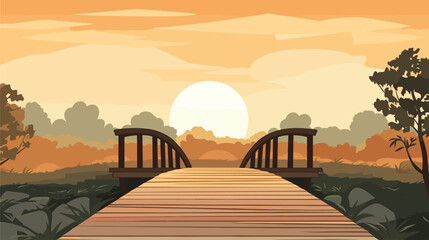 simplicity and rustic charm of a pedestrian bridge in a vector scene featuring a bridge designed for foot traffic. 