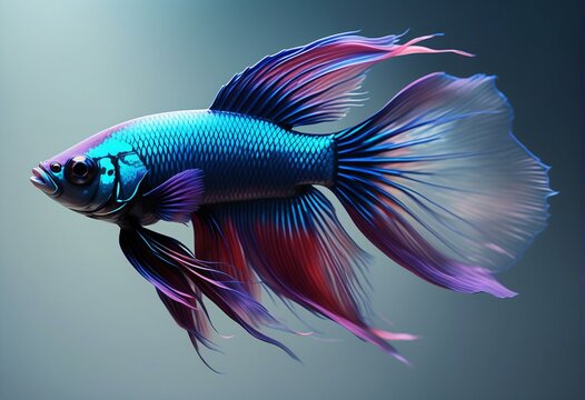Capture the moving moment of blue siamese fighting fish isolated on grey background,  betta fish