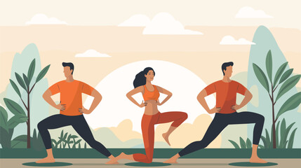 commitment to flexibility and mobility in a vector scene featuring individuals engaging in stretching exercises or yoga poses at the gym. flexibility alongside