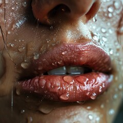 Fototapeta premium closeup shot of lips with water dropping from them