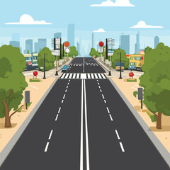Vector highway landscape scene with cartoon style