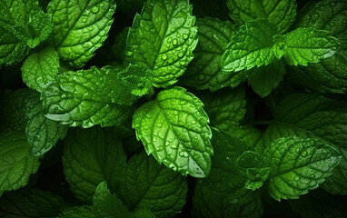 mint leaves on a green background,Mint leaves background. Green Peppermint leaves,