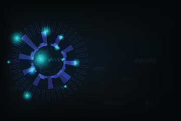 Blue Technology background with Network particles element. Future concept template with free space for edit and design.  Dark and black circle.