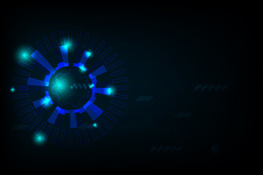 Blue Technology background with Network particles element. Future concept template with free space for edit and design.  Dark and black circle.