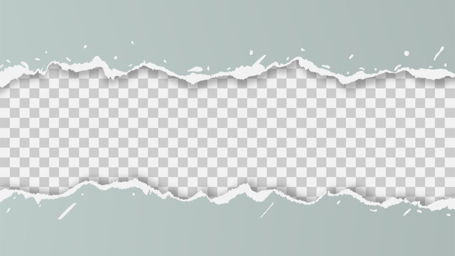 Horizontal paper torn gray squares for text or message on transparent background. Vector illustration.