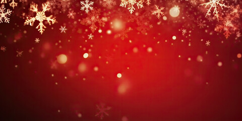 red christmas background with snowflakes. Glittering red Xmas background with snowflakes and lights. Merry Christmas , New Year banner. copy space