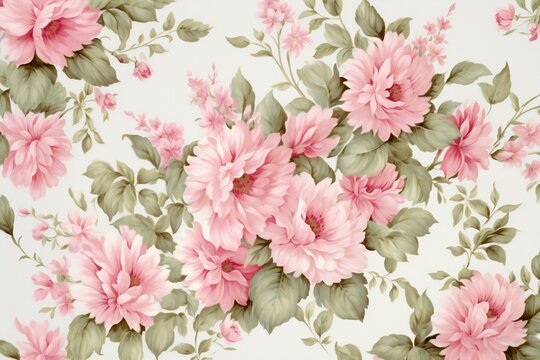Seamless floral pattern with pink dahlias on white background