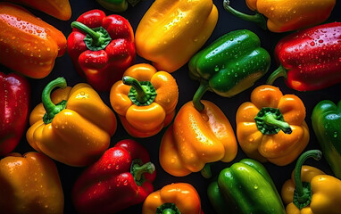red and yellow peppers,  Fresh bell peppers,  paprika background  - obrazy, fototapety, plakaty