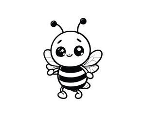 Cute Cartoon Character of bee for coloring book. outline line art. Printable Design. isolated white background