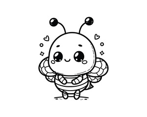 Cute Cartoon Character of bee for coloring book. outline line art. Printable Design. isolated white background
