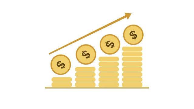 green screen background and normal mode, Graphic animation of coin stack growth with upward arrow, illustration of business growth and economic improvement