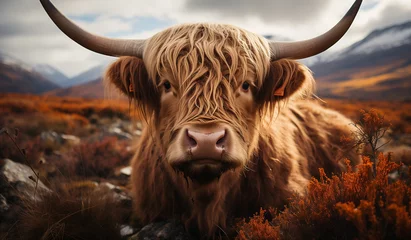 Foto op Plexiglas highland cow in a field © Kanchana