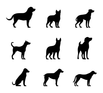 Set of dogs silhouettes, vector, Generative AI