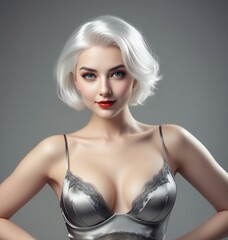 Portrait of a beautiful young woman in a silver corset