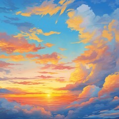 Beautiful sunset sky with clouds,  Nature background