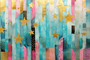Abstract colorful background with geometric shapes and stars,  Texture of colored paper
